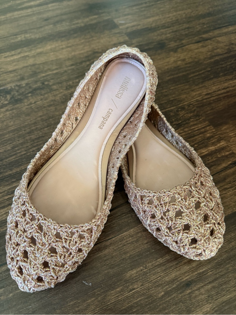 Melissa Metallic Rose Gold Crochet Flats